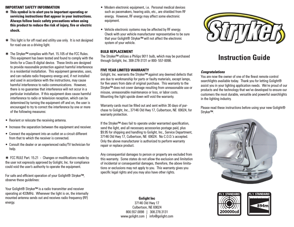 STRYKER™ MODELS Searchlights & Spotlights