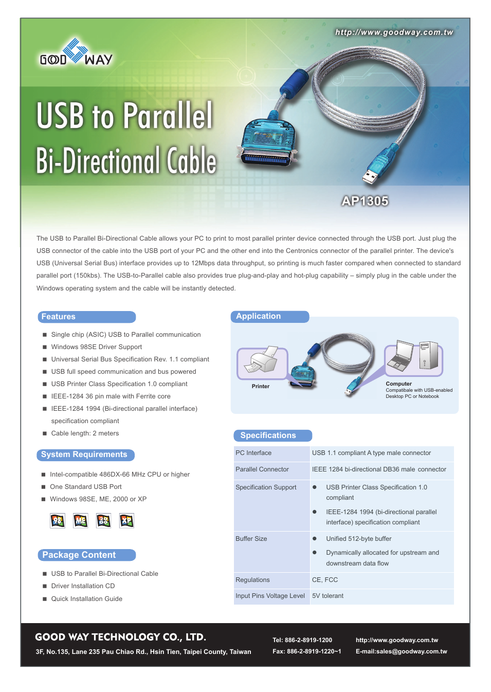 USB to Parallel Bi-Directional Cable AP1305