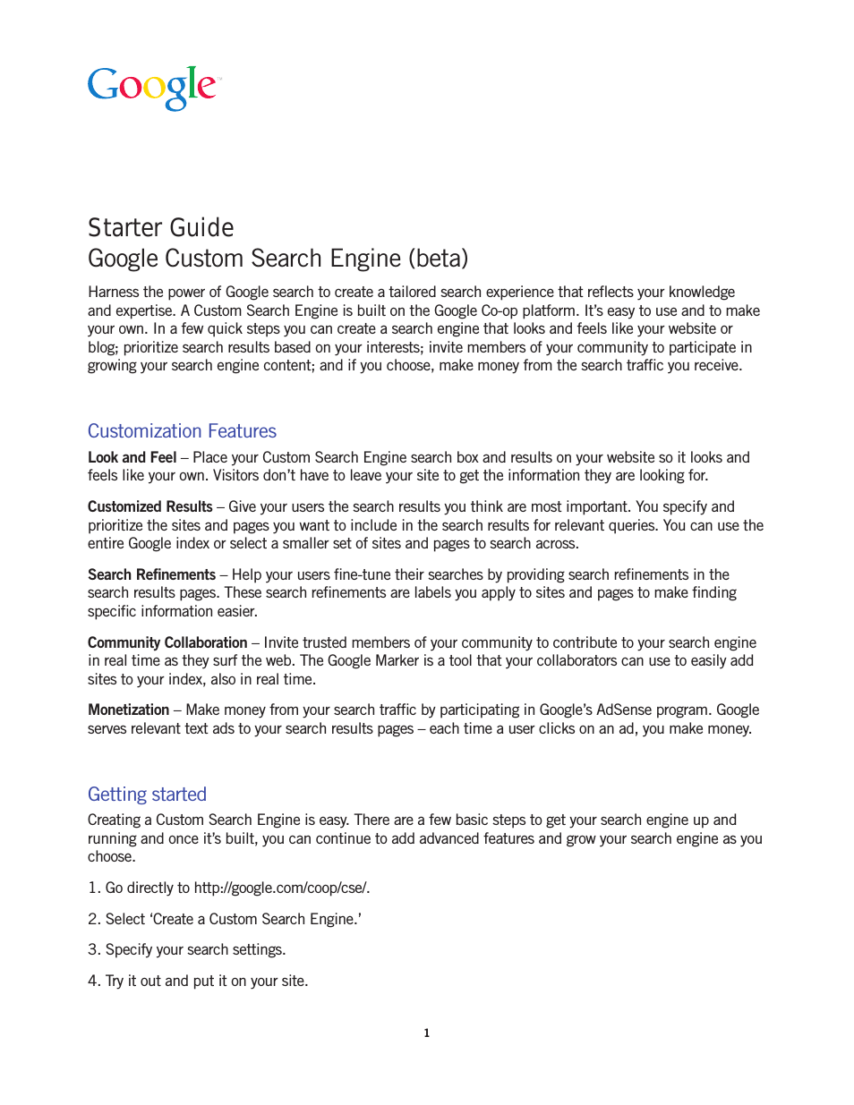 Custom Search Engine (beta) Starter Guide