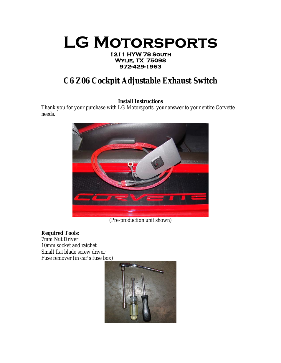 LG C6 Z06 Adjustable Exhaust Switch