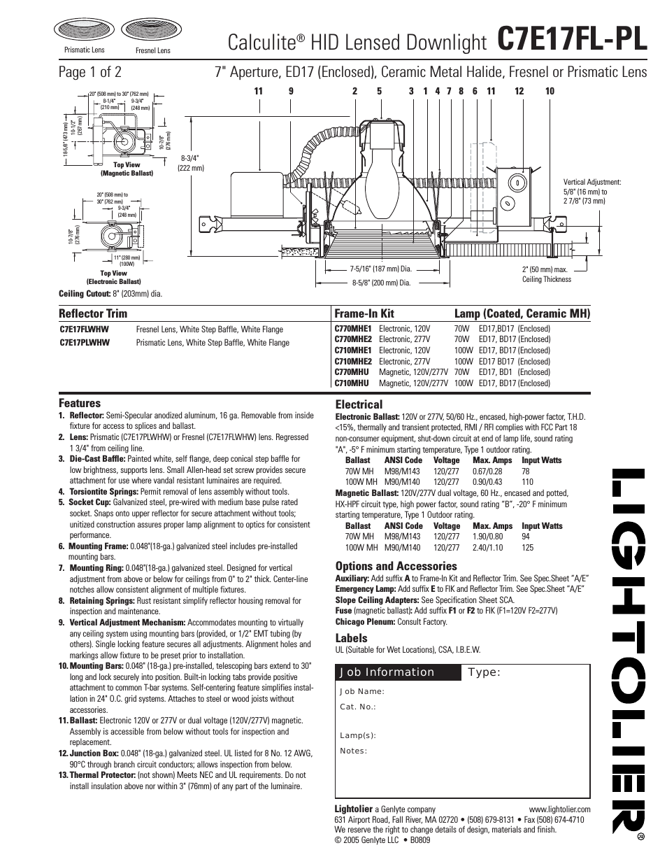 Calculite HID Lensed Downlight C7E17FL-PL