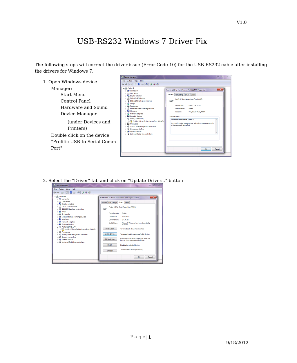 USB-RS232 Driver Fix (Windows 7)