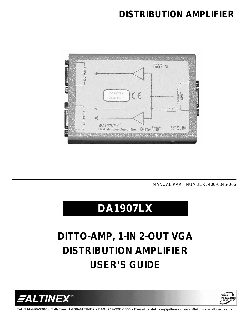 1-In 2-Out VGA Distribution Amplifier DA1907LX