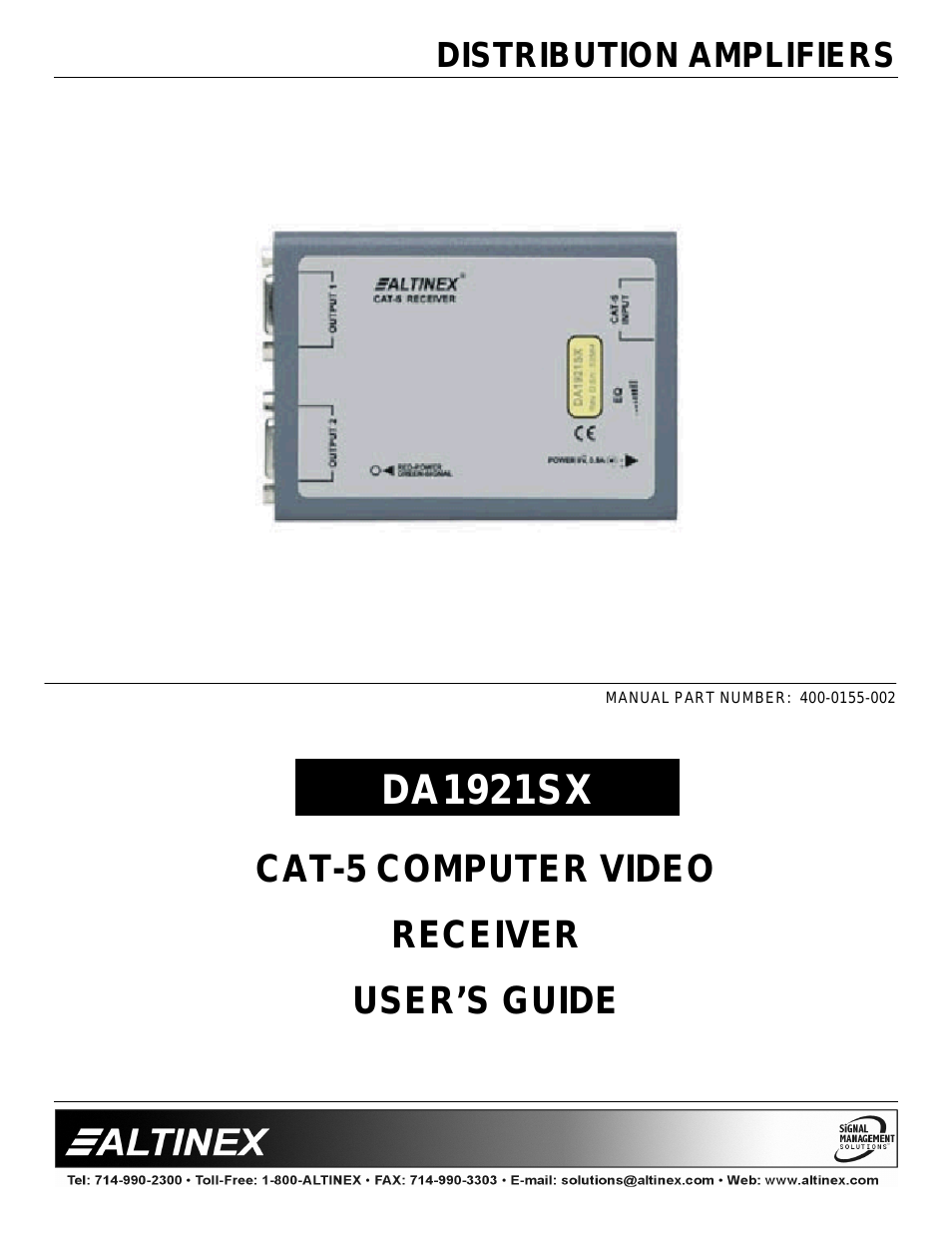 Cat-5 Computer Video Receiver DA1921SX