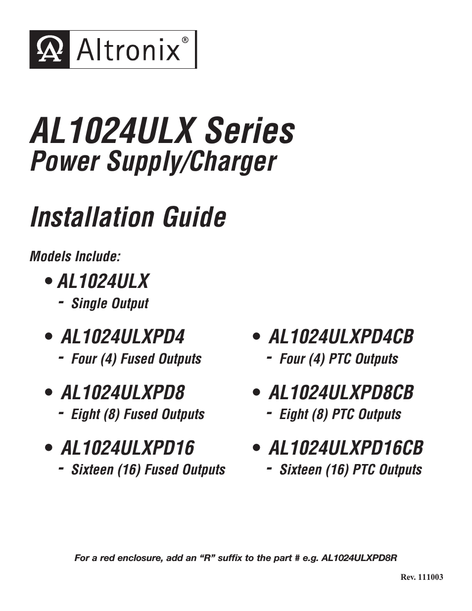 AL1024ULXPD8R Installation Instructions