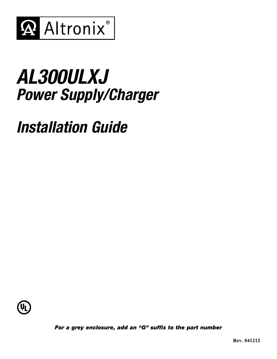 AL300ULXJG Installation Instructions