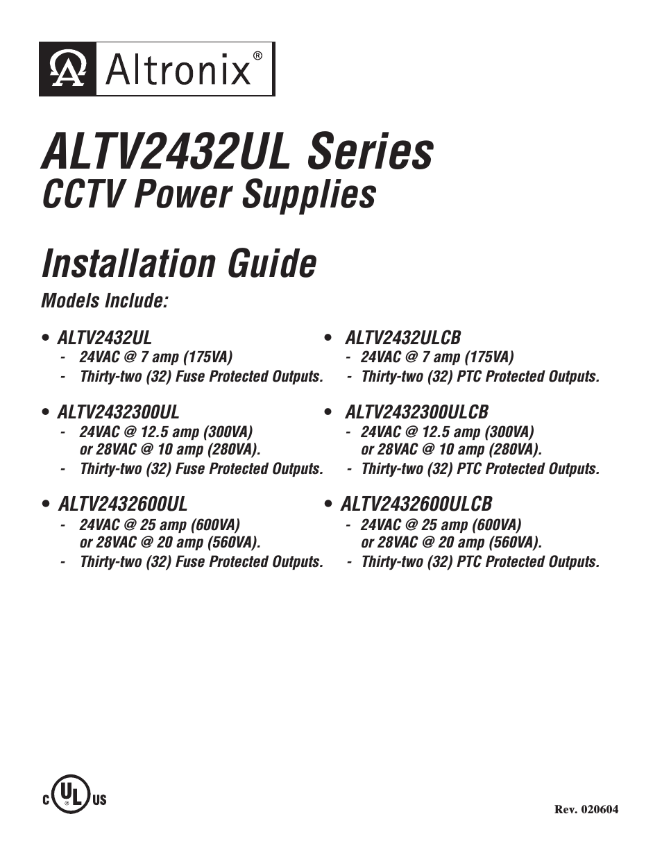 ALTV2432600ULCB3 Installation Instructions