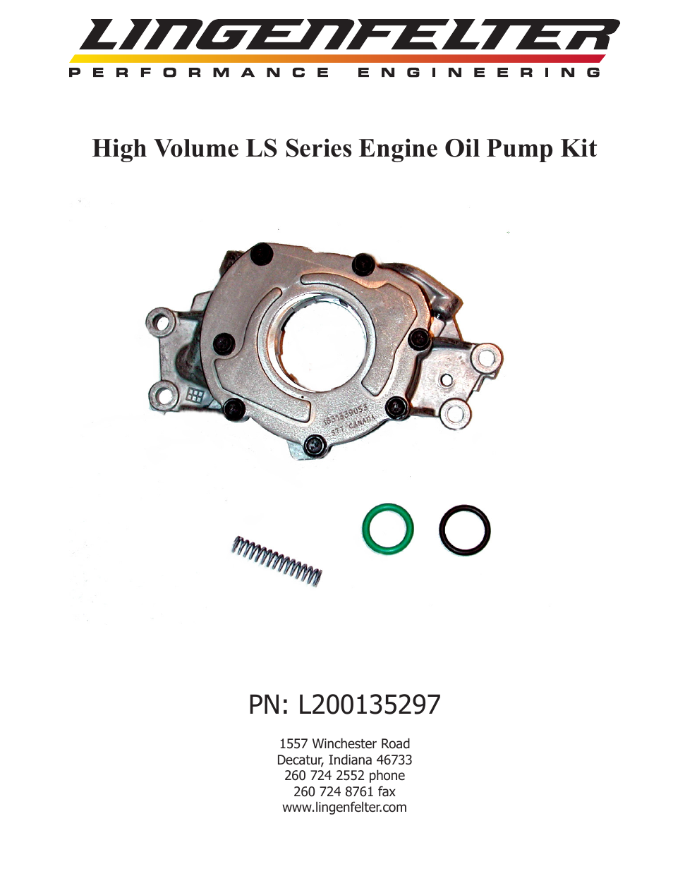 L200135297 Lingenfelter LS High Volume Oil Pump Kit v1.1