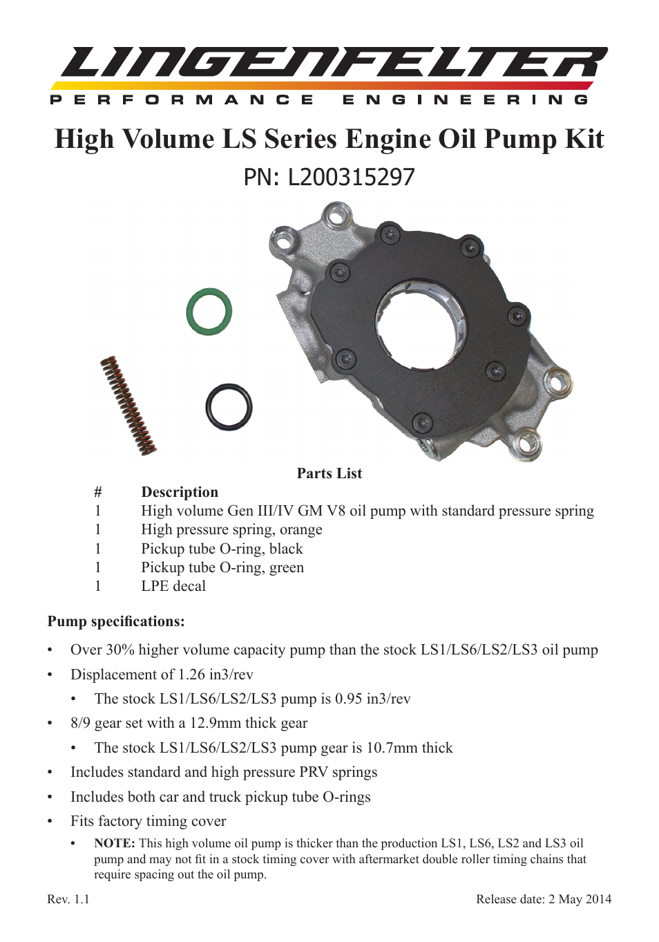 L200315297 LPE High Volume Oil Pump Instructions v1 1