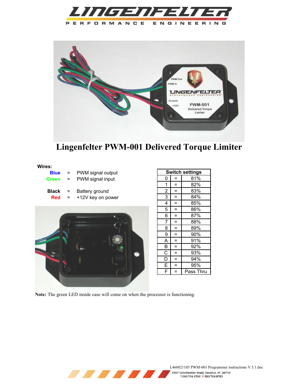 L460021105 Lingenfelter PWM-001 DTOP Limiter TBSS H3 Hummer v 3.1