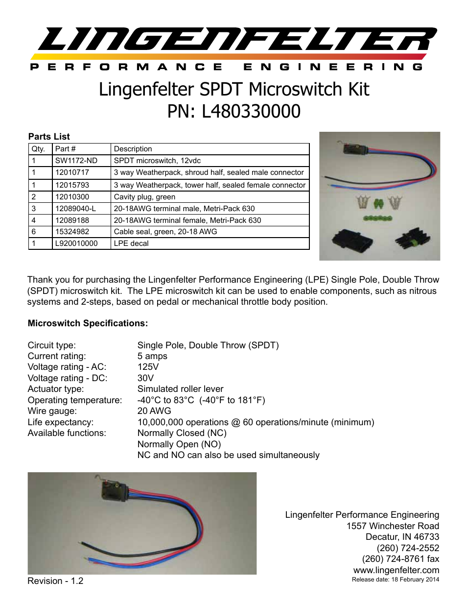 L480330000 SPDT microswitch kit v1.2