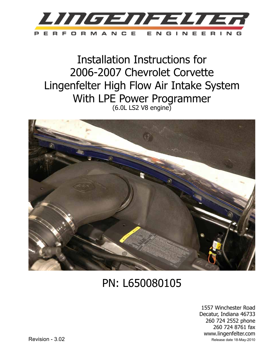 L650080105 Lingenfelter PP C6 Corvette Air Intake Instructions v3.02