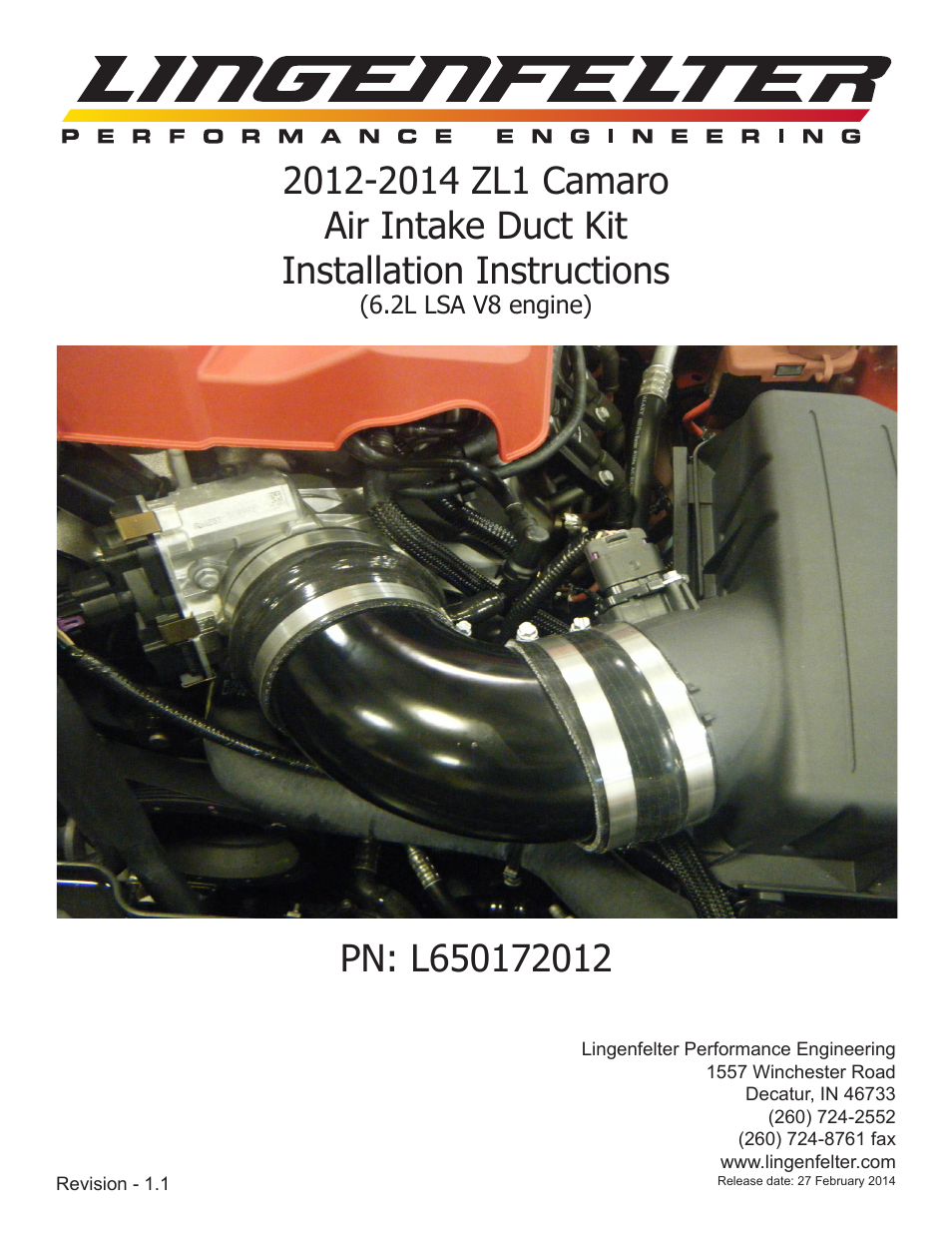 L650172012 Lingenfelter Camaro ZL1 Air Intake Duct 2012 v1.1