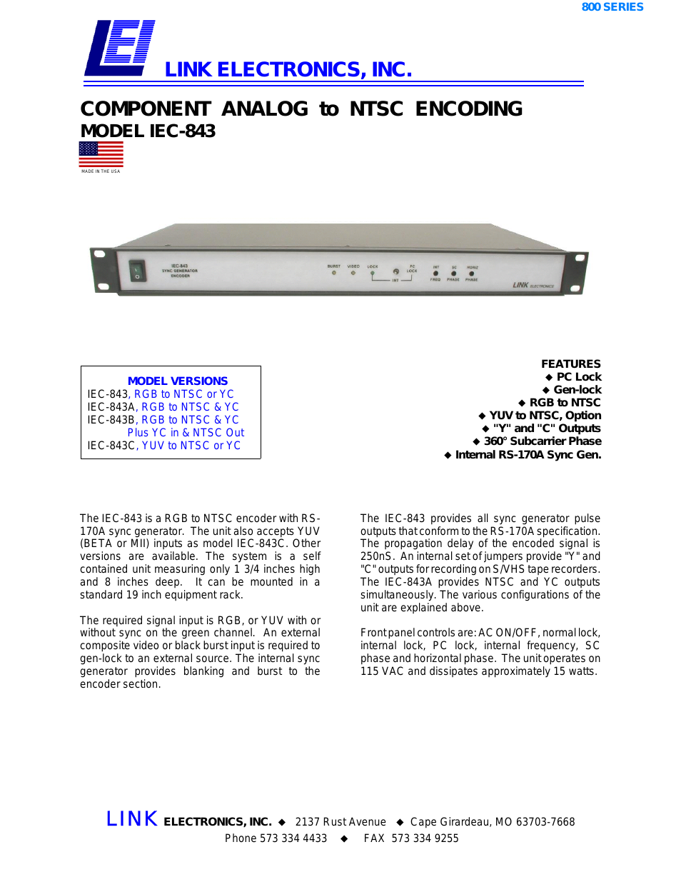 Component Analog to NTSC Encoding IEC-843