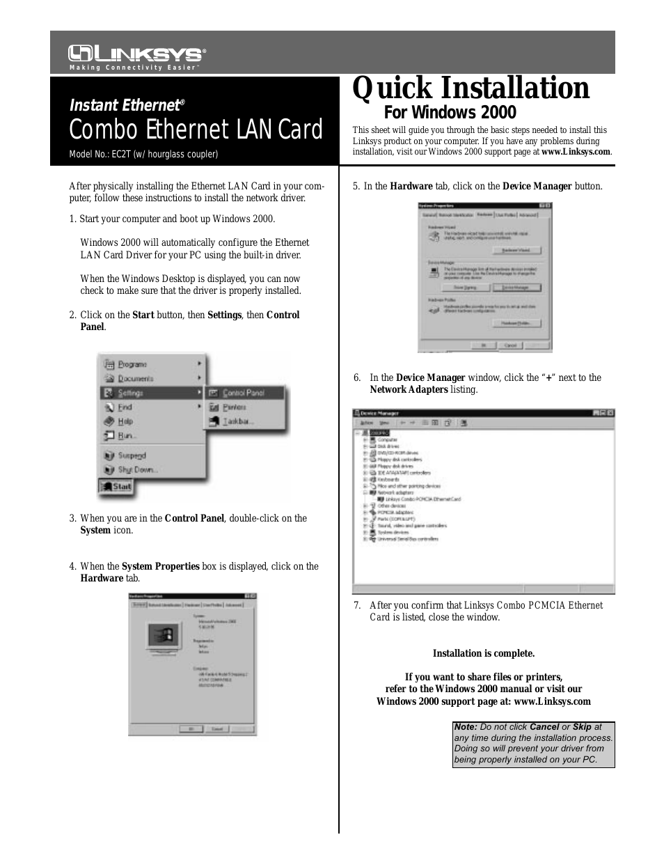 Instant Ethernet Combo Ethernet LAN Card EC2T