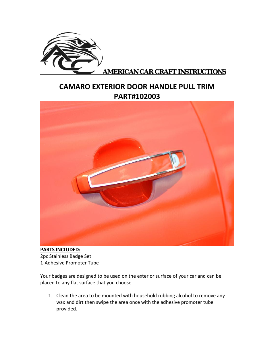 Camaro Door Handle Trim Polished Exterior 2Pc 2010-2013