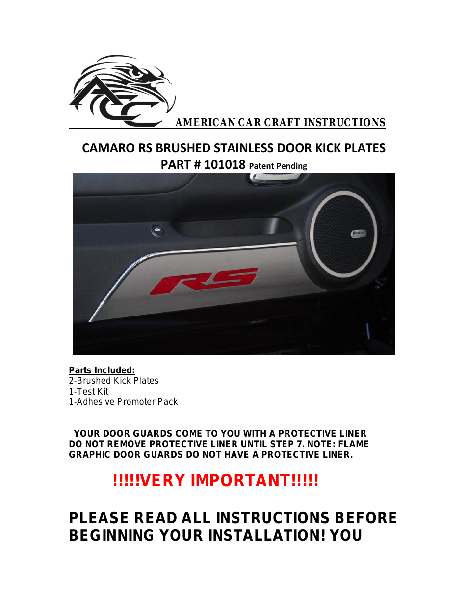 Camaro Door Panel Kick Plates Brushed w_Carbon Fiber "RS 2Pc 2010-2013"