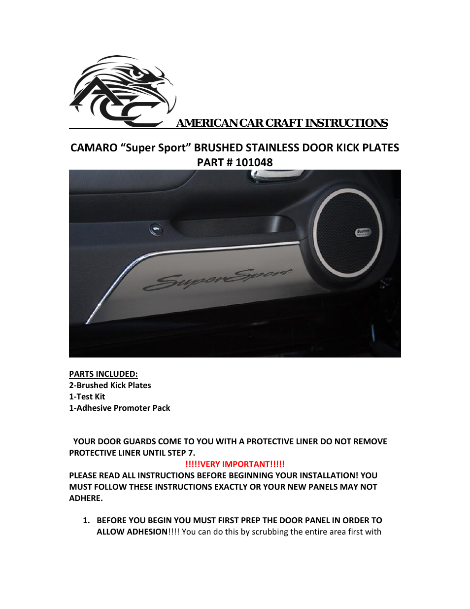 Camaro Door Panel Kick Plates "Super Sport Style Brushed 2Pc 2010-2013"