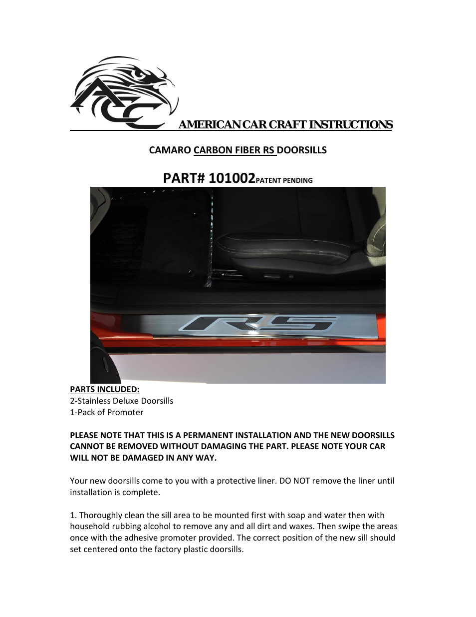 Camaro Doorsills Brushed_Polished w_Carbon Fiber "RS 2Pc Outer 2010-2013"