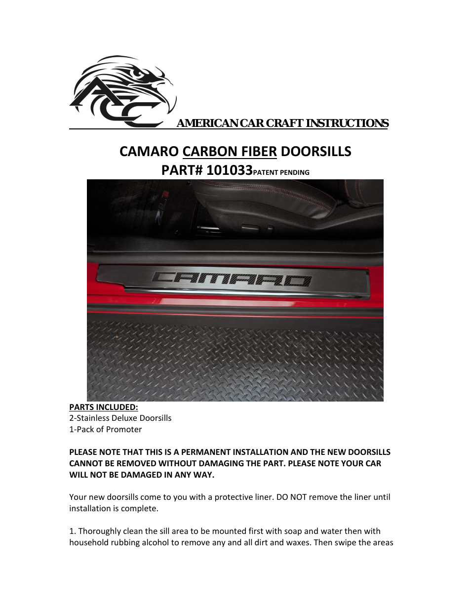 Camaro Doorsills Executive Series Brushed_Polished with Carbon Fiber "Camaro Inlay 2Pc 2010-2013"