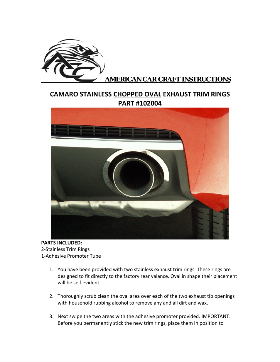 Camaro Exhaust Trim Rings Polished Chopped Oval 2Pc 2010-2013