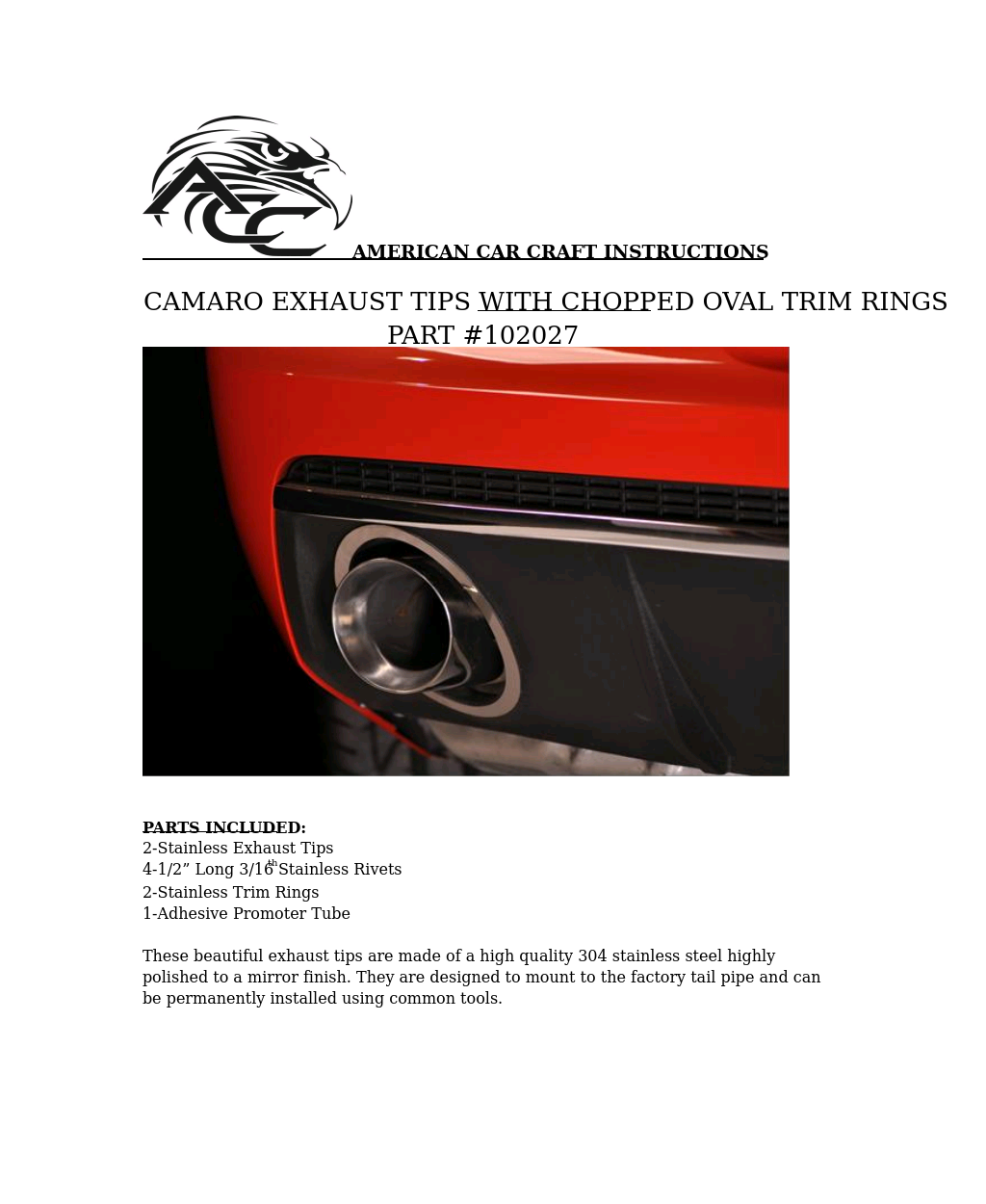 Camaro Exhaust Trim Rings Polished Chopped Oval w_Polished Exhaust Tips 2010-2013