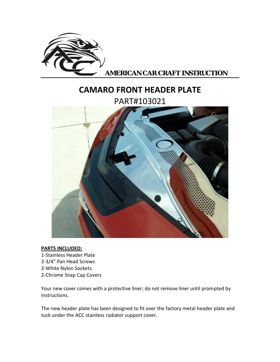 Camaro Front Header Plate Polished 2010-2013