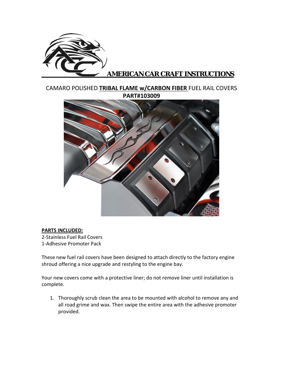 Camaro Fuel Rail Covers Polished Carbon Fiber "Tribal Flame 2010-2013"