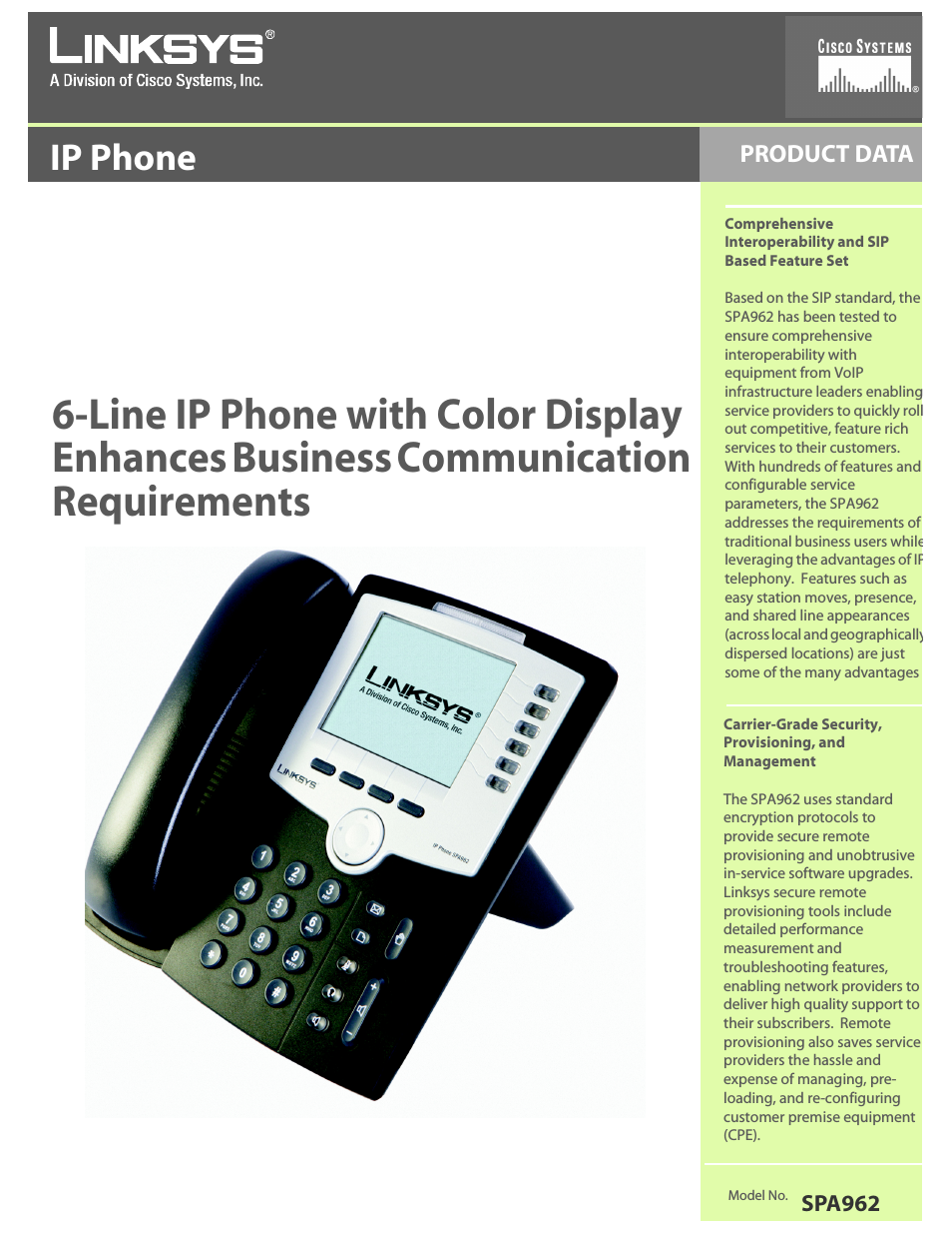 6-Line IP Phone with Color Display SPA962