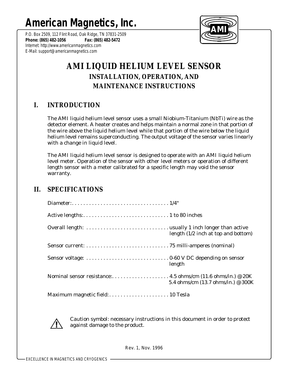 AMI Liquid Helium Level Sensors