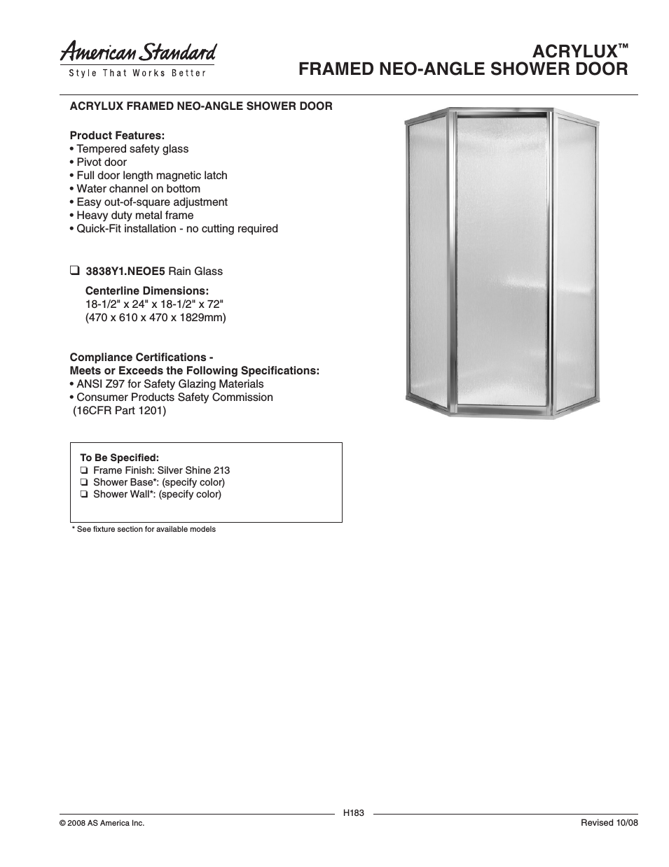Acrylux Framed Neo-Angle Shower Door 3838Y1.NEOE5