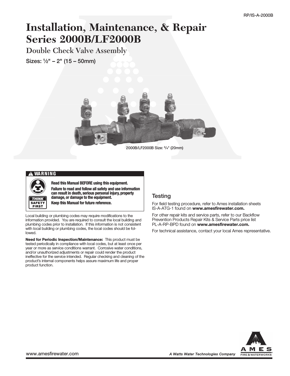 2000B-FP Bronze Double Check Valve Assemblies with Gear Operated Slow Close Isolation Valves