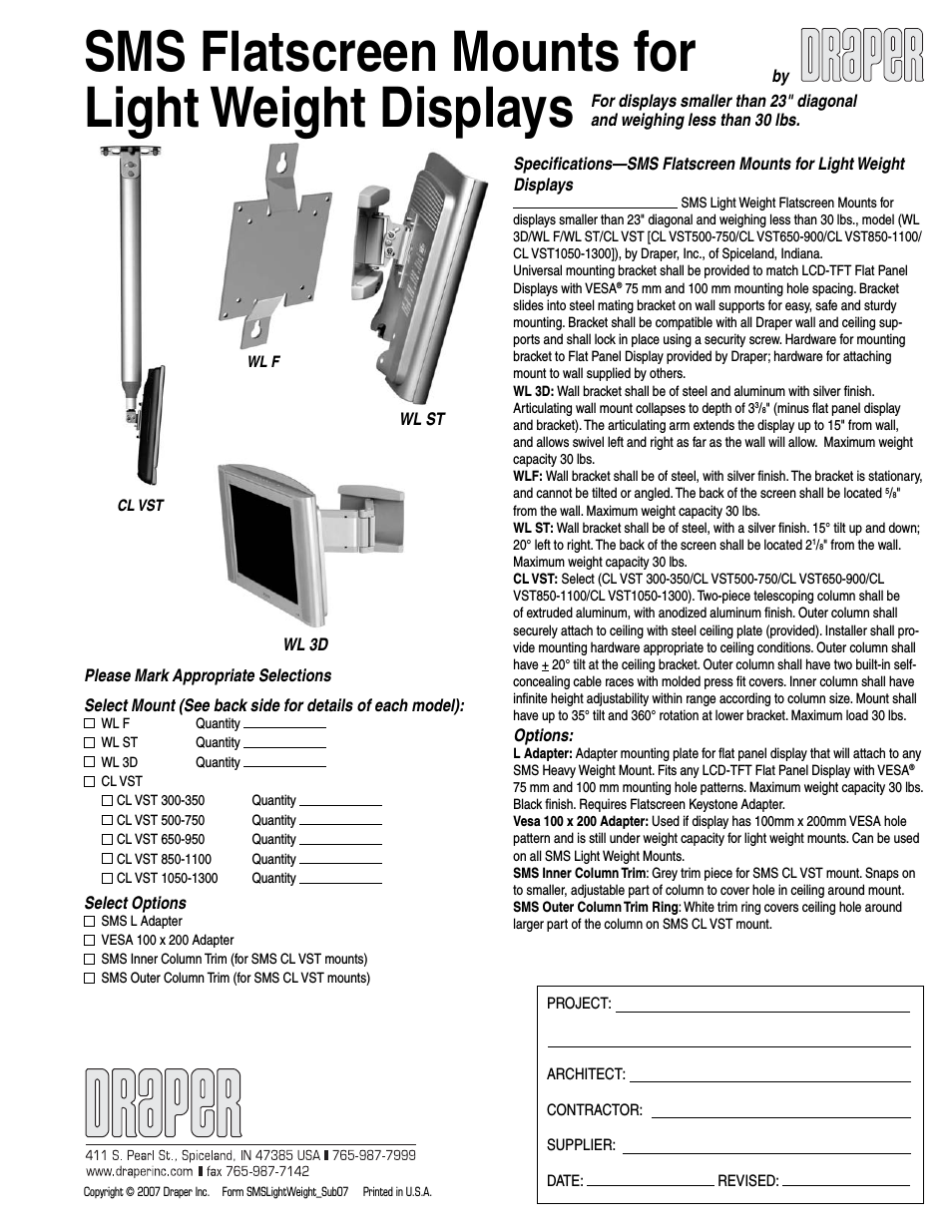 SMS Flatscreen Wall Mount - WLF CL VST 650-950