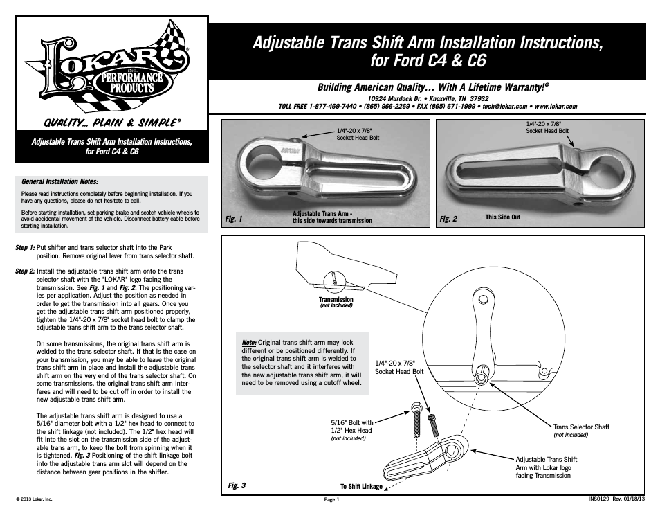 Adjustable Trans Shift Arm for Ford C4 & C6