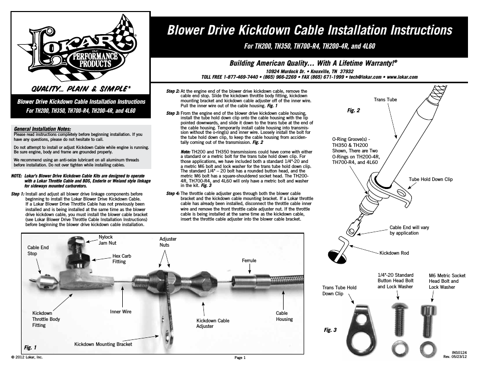 Blower Drive Kickdown Cable