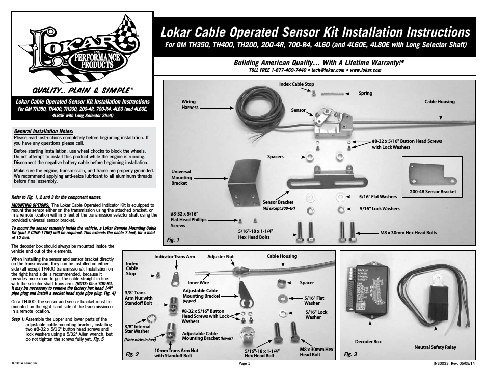 Cable Operated Sensor Kit-GM