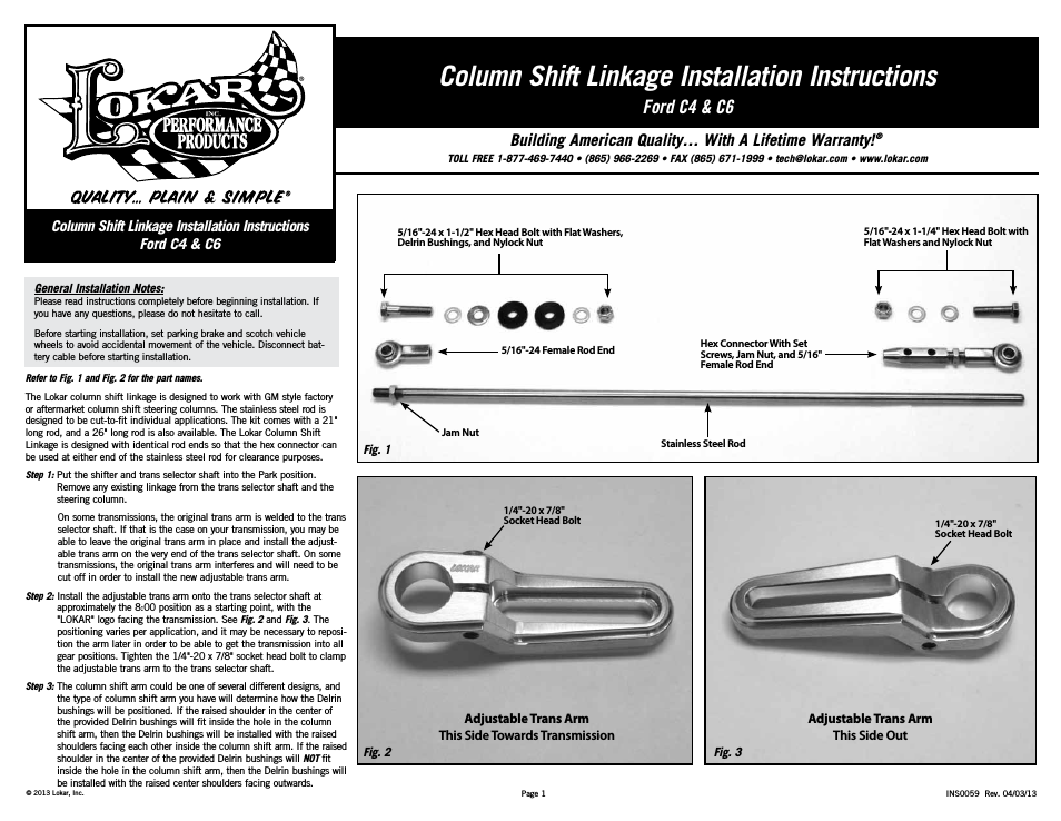 Column Shift Linkage For Ford C4 & C6