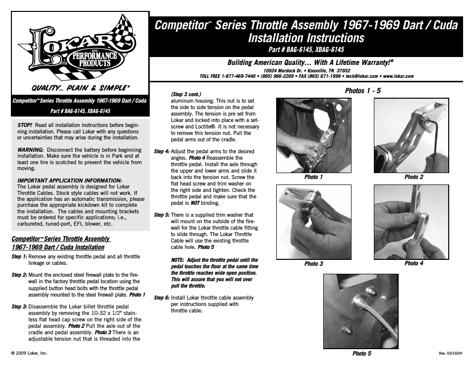 Competitor Series Throttle Assembly 1967-1969 Dart / Cuda