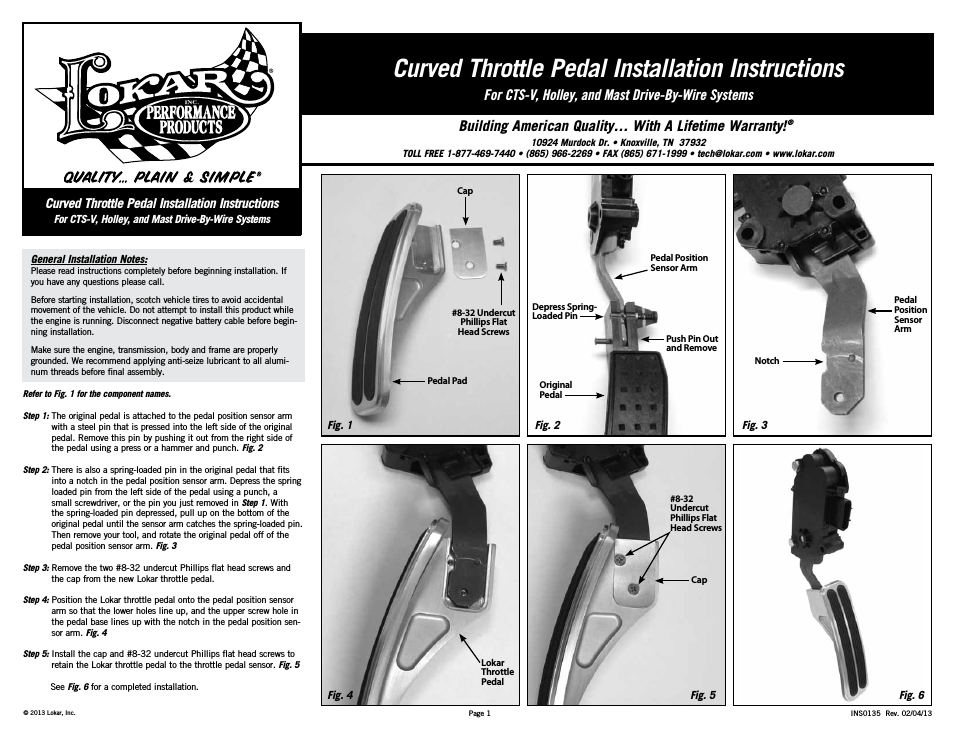 Curved Throttle Pedal For CTS-V, Holley, and Mast Drive-By-Wire Systems