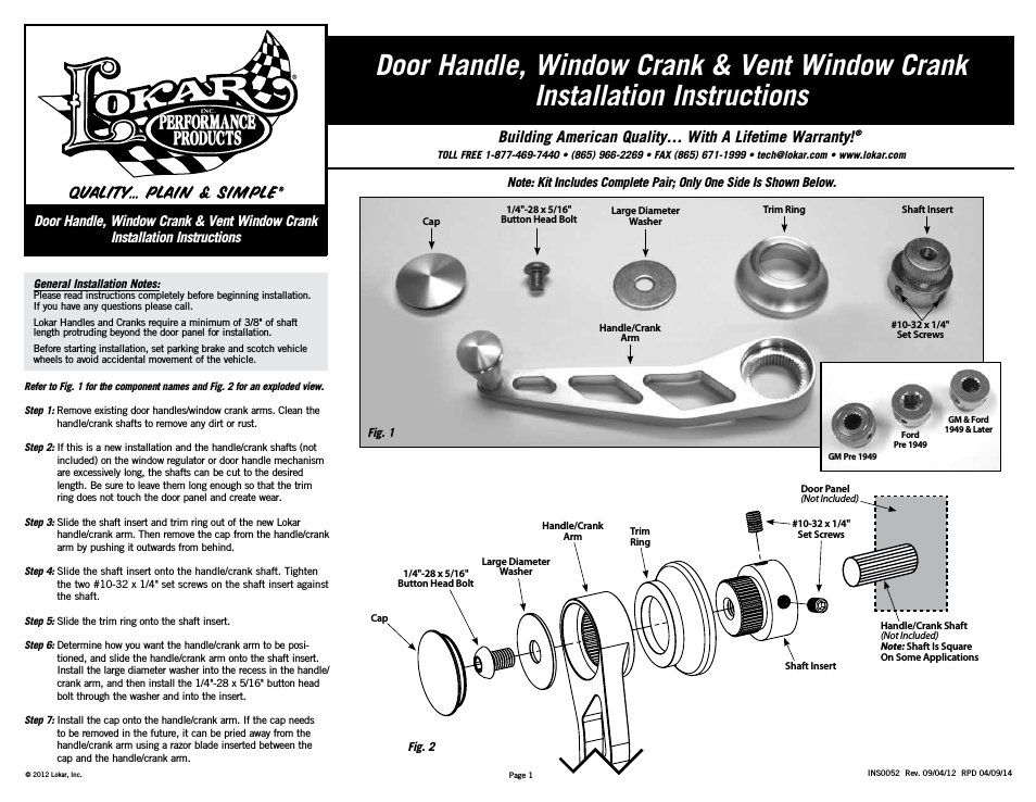 Door Handle, Window Crank & Vent Window Crank
