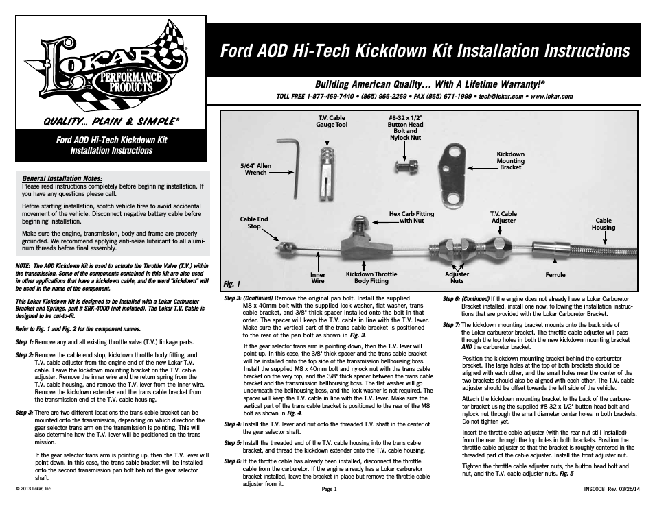 Ford AOD Hi-Tech Kickdown Kit