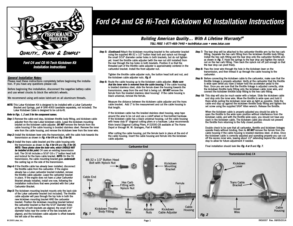 Ford C4 and C6 Hi-Tech Kickdown Kit
