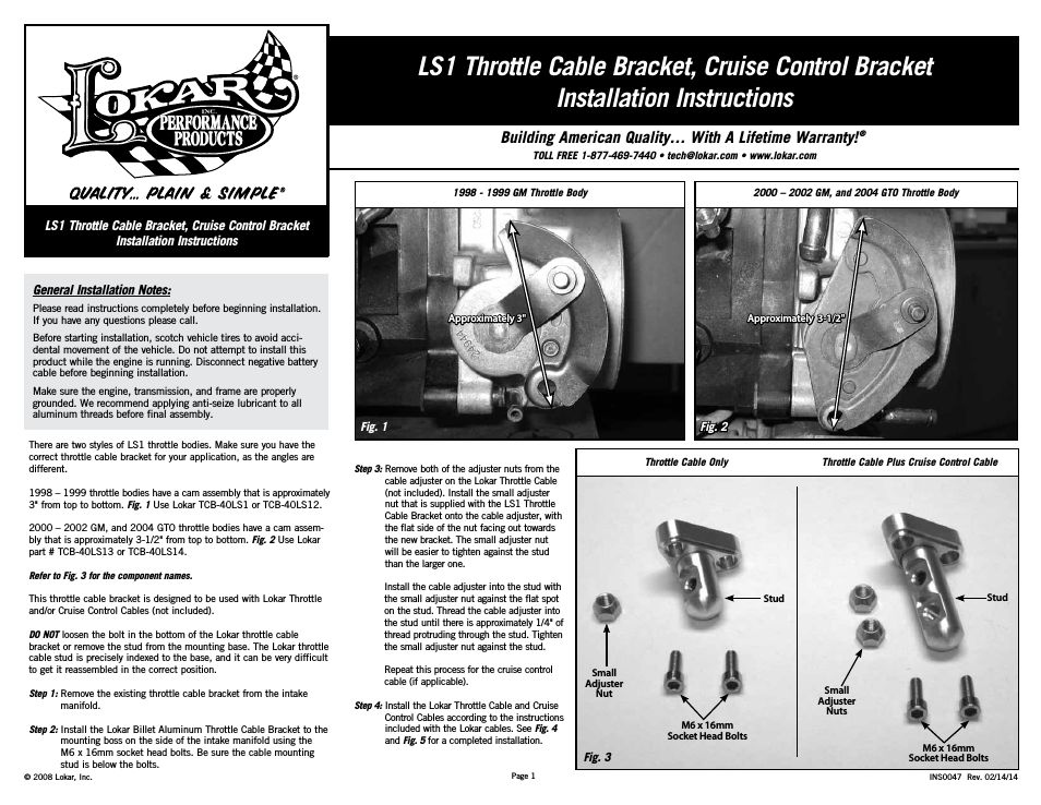 LS1 Throttle Cable Bracket, Cruise Control Bracket