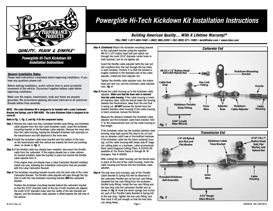 Powerglide Hi-Tech Kickdown Kit