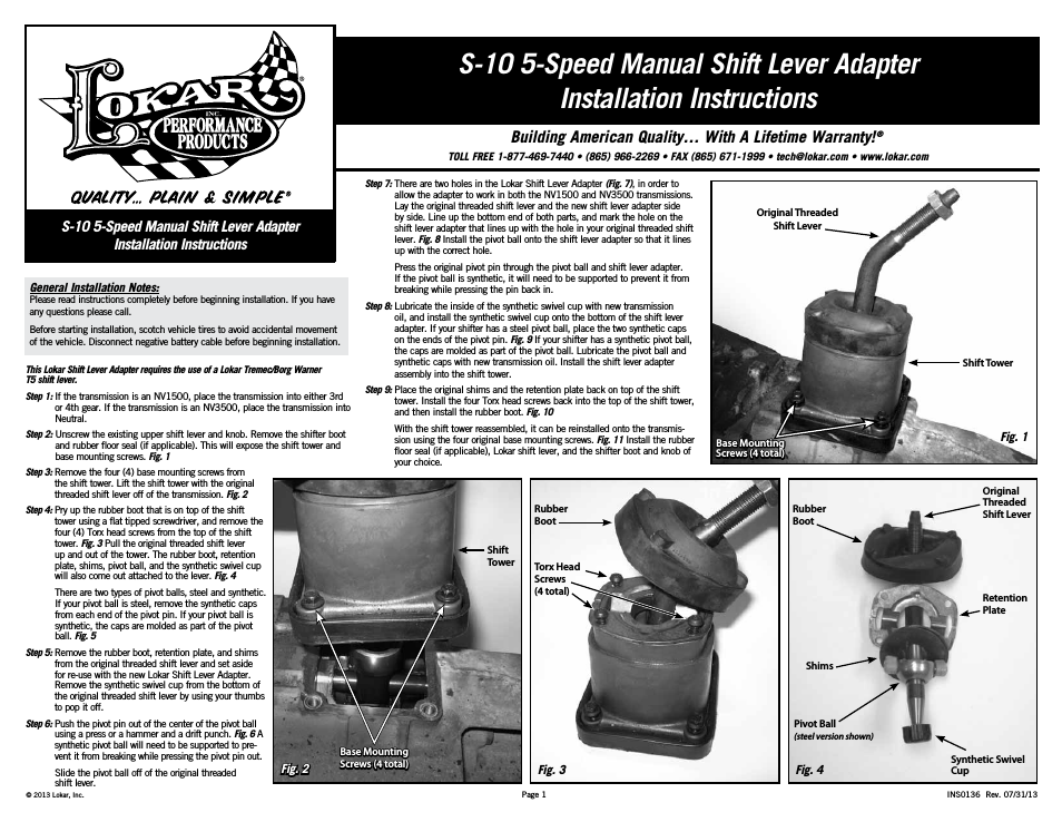 S-10 5-Speed Manual Shift Lever Adapter