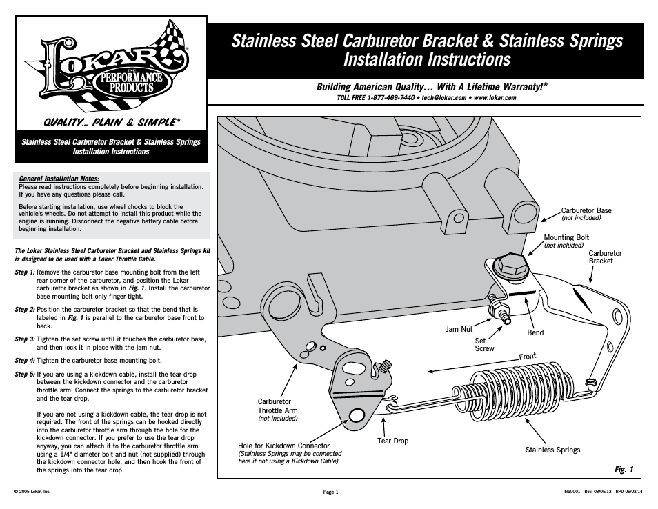 Stainless Steel Carburetor Bracket & Stainless Springs