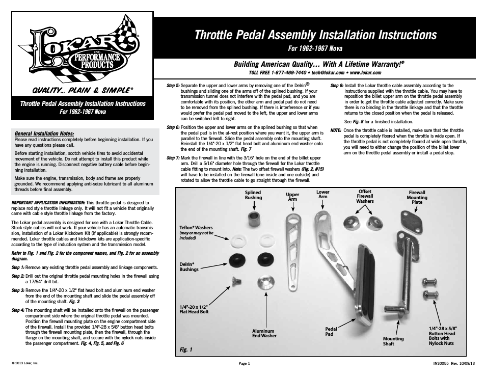 Throttle Pedal Assembly For 1962-1967 Novа