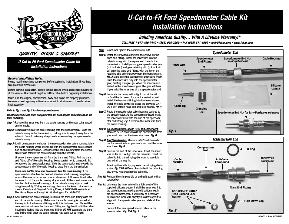 U-Cut-to-Fit Ford Speedometer Cable Kit