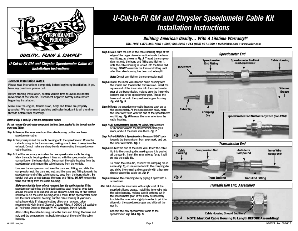 U-Cut-to-Fit GM and Chrysler Speedometer Cable Kit