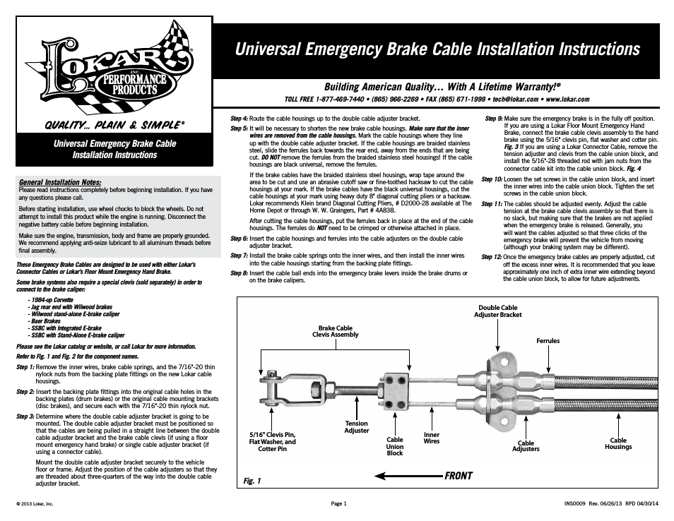 Universal Emergency Brake Cable